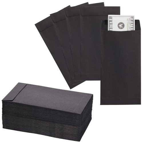 Okuna Outpost 100 Pack Black Money Envelopes for Cash - 100 GSM Kraft Paper - Money Saving Challenges Envelopes for Currency & Coins (3.5x6.5 in)