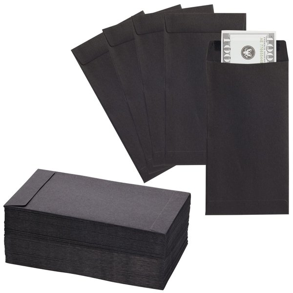 Okuna Outpost 100 Pack Black Money Envelopes for Cash - 100 GSM Kraft Paper - Money Saving Challenges Envelopes for Currency & Coins (3.5x6.5 in)