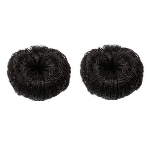 2 Pcs Synthetic Fiber Hair Bun with Alligator Clip Hair Extension Chignon Donut Bun Short Ponytail Wig Hairpiece for Baby Girls, Small Size (Natural Black)