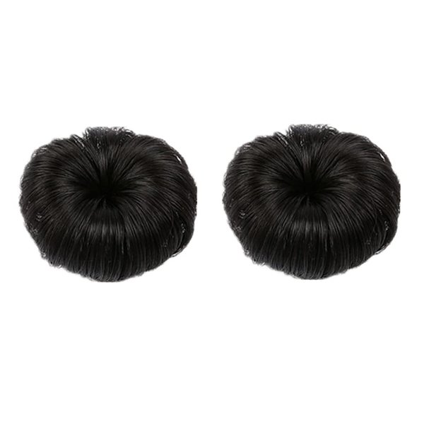 2 Pcs Synthetic Fiber Hair Bun with Alligator Clip Hair Extension Chignon Donut Bun Short Ponytail Wig Hairpiece for Baby Girls, Small Size (Natural Black)