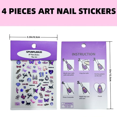 4 Pack Nail Art Stickers Music Inspired Merch Nail Decals DIY Fans Merchandise Gifts