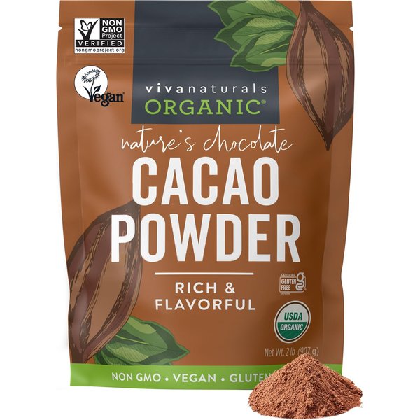 Viva Naturals Organic Cacao Powder, 2lb - Unsweetened Cocoa Powder With Rich Dark Chocolate Flavor, Perfect for Baking & Smoothies - Certified Vegan, Keto & Paleo, Non-GMO & Gluten-Free, 907 g