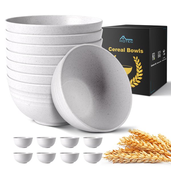 HOTEC Unbreakable Wheat Straw Cereal Bowls - Microwave & Dishwasher Safe Soup and Salad Bowls BPA Free, Set of 8, 26oz, White