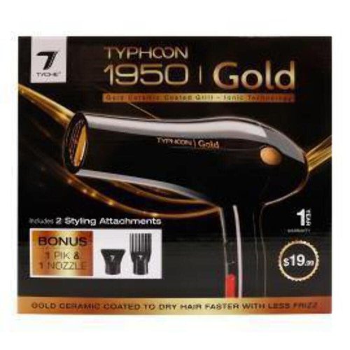Typhoon Gold Ceramic Coated Grill Hair Dryer with Styling attachments