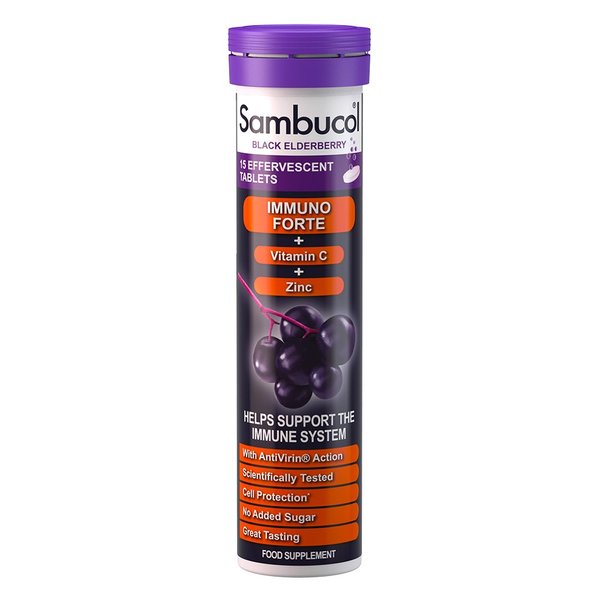 Sambucol Black Elderberry Effervescent Tablets - With Vitamin C & Zinc, Immune Support Supplement, Black Elderberry with Zinc and Vitamin C Effervescent Tablets, Drink Fizzies - 15 Tablets