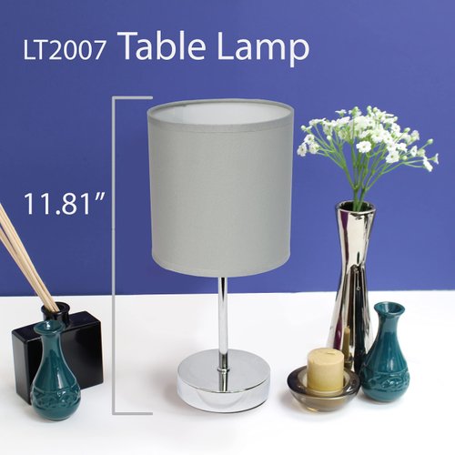 Simple Designs LT2007-SLT Chrome Mini Basic Table Lamp with Fabric Shade, Slate Gray