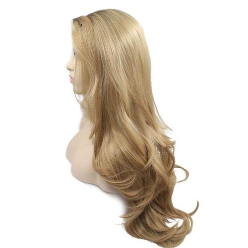 Melody Wig Synthetic Blonde Lace Front Wigs With Brown Roots Long Body Wave Hair Long Side Part Ombre Blonde Wigs