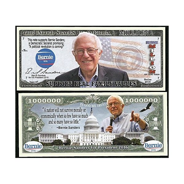 Bernie Sanders for President 2016 Million Dollar Bill - Lot of 2 Bills