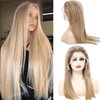 Ombre Balayage Blonde Wig Human Hair Lace Front Wigs 13x4 HD Glueless Wigs Human Hair Pre Plucked Lace Front Wigs Human Hair 180% Density Brown to Blonde Highlights Human Hair Lace Front Wig 28 Inch