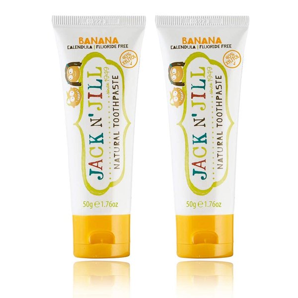Jack N' Jill Kids Natural Toothpaste - Kids Toothpaste Fluoride Free, Organic Flavors, BPA Free SLS Free, Makes Tooth Brushing Fun for Kids - Banana, 1.76 oz (Pack of 2)