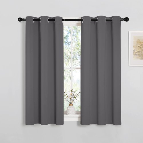 NICETOWN Grey Blackout Curtain Panels for Bedroom, Thermal Insulated Grommet Top Blackout Draperies and Drapes for Basement (2 Panels, W34 x L45-inch, Grey)