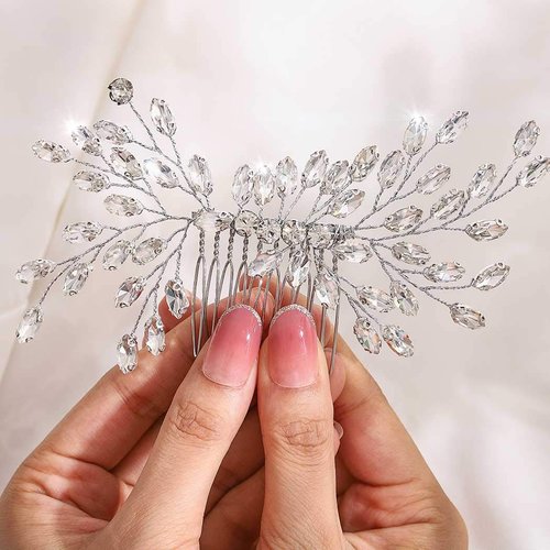 Yokawe Wedding Hair Comb Gold Bridal Vintage Rhinestone Hair Side Combs Decorative Crystal Bride Hair Accessories for Women and Girls (Silver)