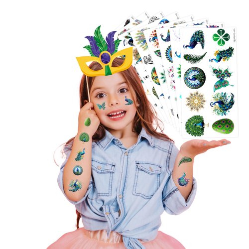 Generic 100PCS Peacock Temporary Tattoos - 100PCS Diwali Indian Blue Themed Stickers for Kids Birthday Party Supplies, Decorations, Favors, and Prizes - Cute Gifts for Boys and Girls