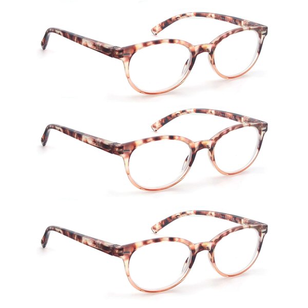 OLOMEE Reading Glasses Women Men Readers 1.25 Small Round Eyeglasses for Reading with Comfortable Spring Hinge Lightweight 3 Pack