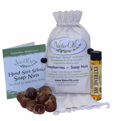 NaturOli Soap Nuts/Soap Berries - 4oz organic (60 loads) + 18X Travel Bottle! Select Seedless - 1 Wash Bag, 8-pg info, Tote Bag. Organic Laundry Soap