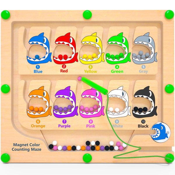 DUKVSG Magnetic Color & Number Maze, Montessori Counting Matching Toys, Wooden Magnet Maze Board Game Toys, Toddler Fine Motor Skills Toys for Boys Girls 3 4 5 Years Old Preschool Learning Activities