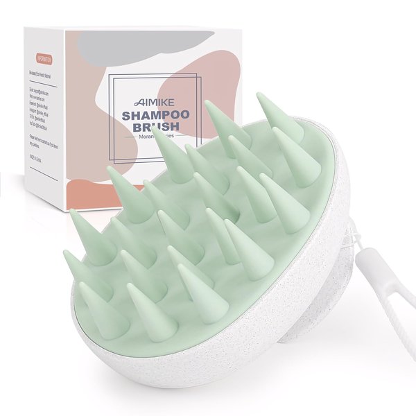 AIMIKE Scalp Massager Shampoo Brush, Scalp Scrubber w/Soft Silicone Bristles, Scalp Brush/Exfoliator for Washing Hair, Dandruff Removal & Hair Growth Stimulator, Hair Scrubber on Wet Dry Hair - Green