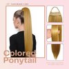 VAVANGA 28inch Long Ponytail Extension with Hair Tie, Dark Blonde Yaki Straight Ponytail Thick Braiding Hair Ponytail Natural Fake Pony Tails Hairpiece for Women (#27)