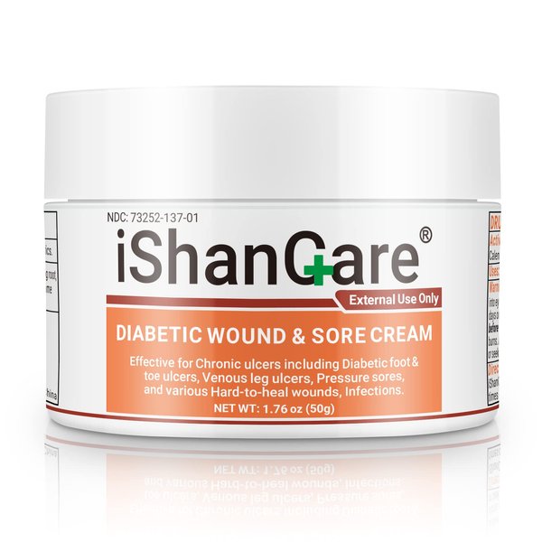 iShanCare® Diabetic Wound Ulcer Cream - First Aid Healing Ointment, Natural Protective Ointment for Leg & Foot Ulcers, Venous Ulcers, Bed Sores, Pressure Sores and Septic Wounds