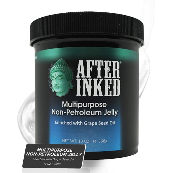 After Inked Tattoo Aftercare Non-Petroleum Jelly - With Grape Seed Oil, Essential for Tattoo Kit & Piercing Aftercare - Multipurpose Ointment for Tattoo, Piercing & PMU - 13 Oz. (1-Pack)
