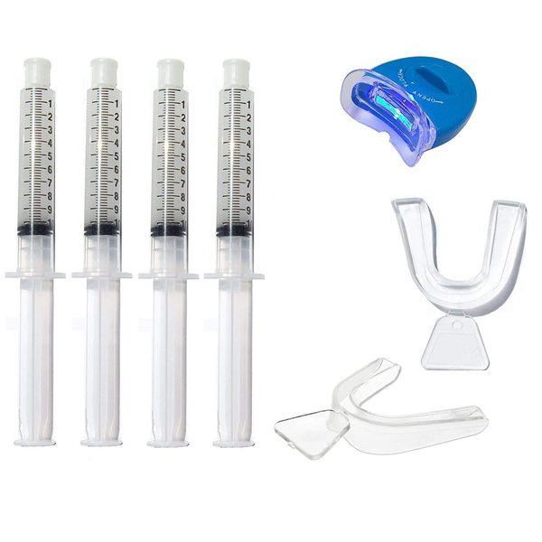 Teeth Whitening Kit 44% Carbamide Peroxide, 40ml Tooth Bleaching Gel, 10ml Syringe Dispensers, 2 Thermo Forming Dental Trays, LED Acceleration Light