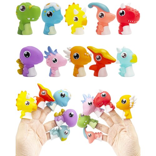 AQKILO Dinosaur 10 Pieces Finger Puppet Set, Animals Puppet Show Theater Props, Educational, Bath Toys