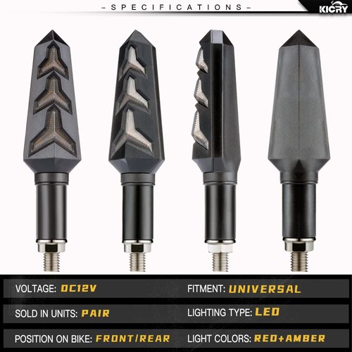 Sequential Turn Signal Motorcycle Blinkers LED Front Rear Flowing Indicators Daytime Running Light Universal Compatible with Harley Honda Kawasaki Suzuki Yamaha (Red/Amber)