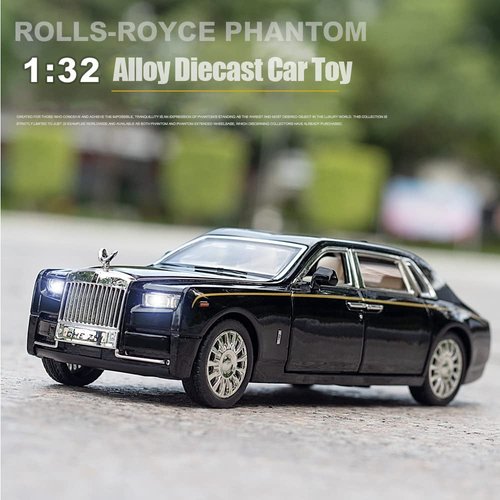 Metal Toy Cars of Rolls-Royce Phantom, 1:32 Scale Rolls-Royce Model Diecast Cars with Sound/Light/Pull Back, Rolls Royce Car Toy Gift for Christmas Newyear Birthday (1:32 Rolls Royce Phantom -Black)