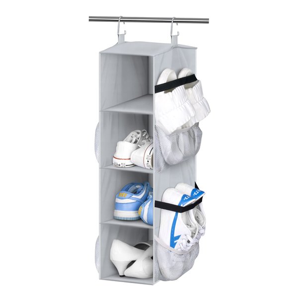 SLEEPING LAMB Short Hanging Shoe Organizer for Closet Storage with Mesh Side Pockets Holds 8 Pairs, Hanging Shoe Rack Hanger RV, Camper, Grey