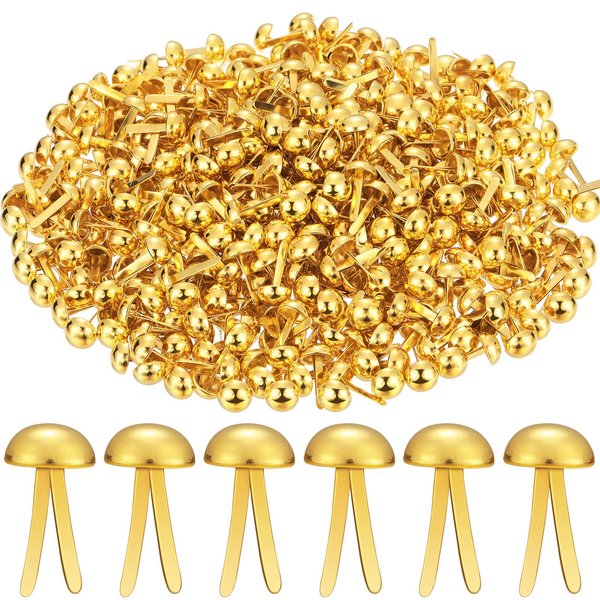 500 Pieces Paper Brass Fasteners Brass Brads Round Fasteners for Kids Craft Art Crafting School Project Decorative Scrapbooking DIY Supplies(Golden,0.3 x 0.6 Inch)