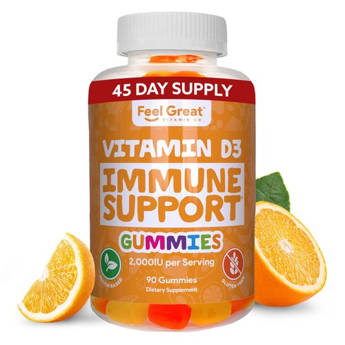 Feel Great Vitamin D Gummies for Adults | Tropical Flavored Vegetarian Chewable Vitamin D 2000 iu | Immune Support Supplement | Gluten Free | 45 Day Supply