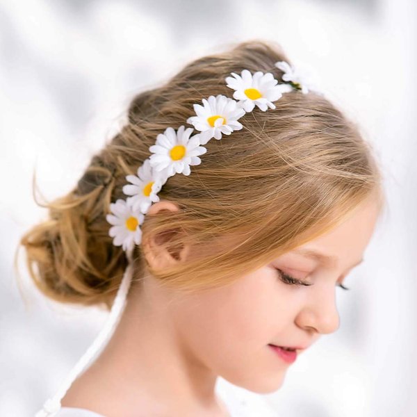 GRAEEN Flower Headband Sunflower Hair Wreath Festival Hair Band Yellow Hair Headpiece for Women and Girls(White)