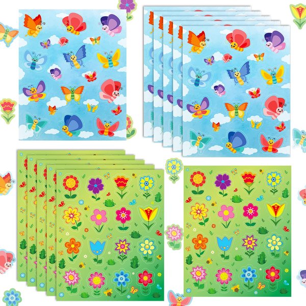 SATINIOR 540 Pcs Flower Stickers Butterflies Stickers for Kids Self Adhesive Flower Butterfly Stickers for Teacher Classroom Educational Scrapbooking Plant Stickers for Spring Summer Party
