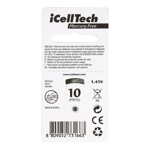 60 iCellTech Hearing Aid Batteries Size: 10
