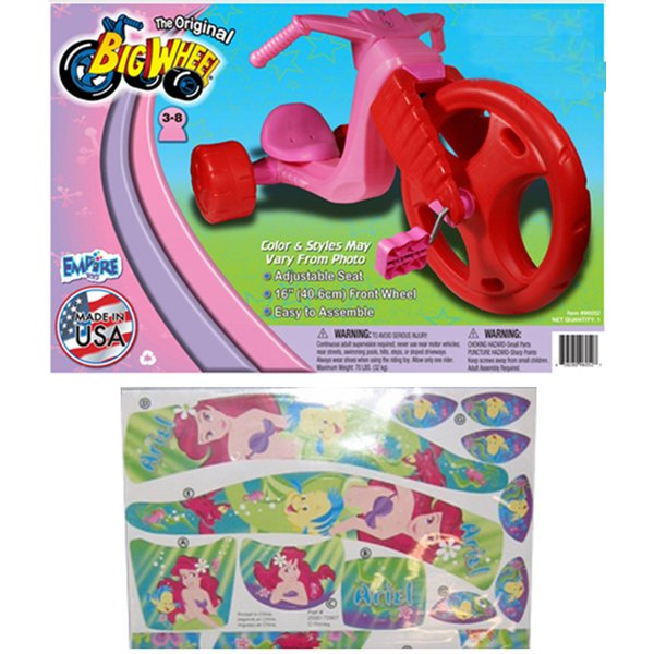 The Original Big Wheel Trike Red/Pink Limited Edition for Girls 16" w/Ariel The Little Mermaid Decals