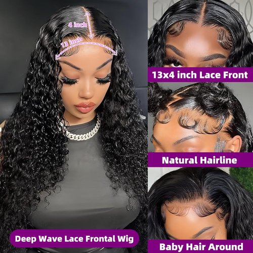 13x4 Wear and Go Glueless Wigs Human Hair Pre Plucked Pre Cut Curly, 26 Inch Deep Wave Lace Front Wigs Human Hair with Baby Hair, 180 Density HD Invisible Lace Frontal Wigs Human Hair for Women