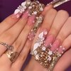 IMRAIN Golden Press on Nails Long Square Fake Nails Full Cover Bling Glitter & Rhinestone Glue on Nails French Gel Acrylic False Nails Tips Luxury Handmade Artificial Nails Press ons for Women