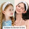 Uintoon White Knotted Headband Sparkly Rhinestone Headbands Women Girls Wide Top Knot Shiny Headbands Headpieces Crystal Beaded Jeweled Hairbands Fashion Embellished Hair Band Non Slip Accessories