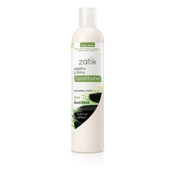 Zatik Naturals - Olive and Black Seed Healthy and Shiny Conditioner (10.8 fl oz, 320ml) Vegan Bio-degradable pH Balanced FREE FROM EDTA, PEG, Parabens, fragrances, phthalates & mineral oil