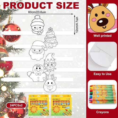 ReliThick 30 Sets Christmas Craft Bulk for Kids Christmas Coloring Crowns with Crayon Color Your Own Christmas Adjustable Paper Headband DIY Christmas Headband for Kids Xmas School Home Party Supplies