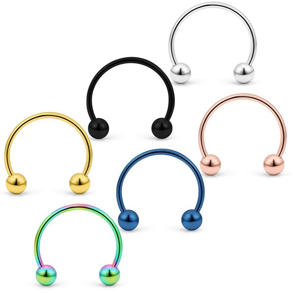 Yaalozei 20G 8mm Septum Rings Piercing Jewelry Stainless Surgical Steel Horseshoe Septum Nose Hoop Eyebrow Lip Ring Cartilage Helix Hook Rook Earrings Hoop Smiley Piercing Jewelry Men Women 20 Gauge