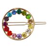 LUX ACCESSORIES Rainbow Crystal Rhinestones Gold Circle Hair Clip