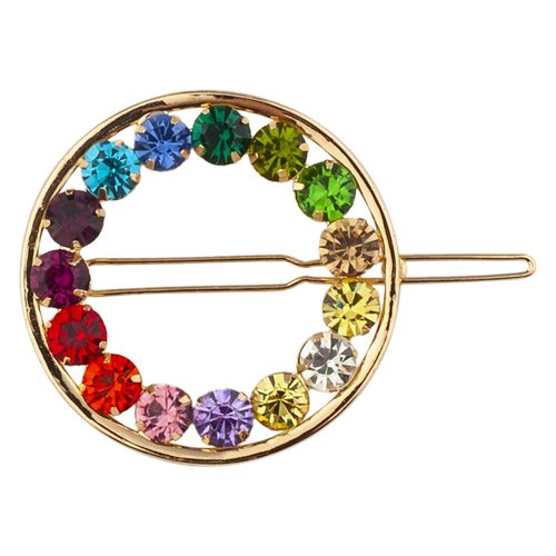 LUX ACCESSORIES Rainbow Crystal Rhinestones Gold Circle Hair Clip