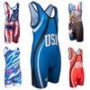 KO Sports Gear - Unisex Wrestling Singlet (USA Blue, Adult X-Small)