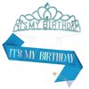 GAFATORY Birthday Sash Blue It's My Birthday Sash and Crown Birthday Girl Sash Birthday Crown Gift Party Decorations for Women Girls