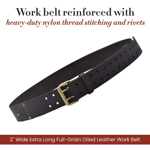 Style n Craft - 2" Wide Extra Long Full-Grain Oiled Leather Work Belt, Durable and Rugged Belt, Dark Brown (#74053)