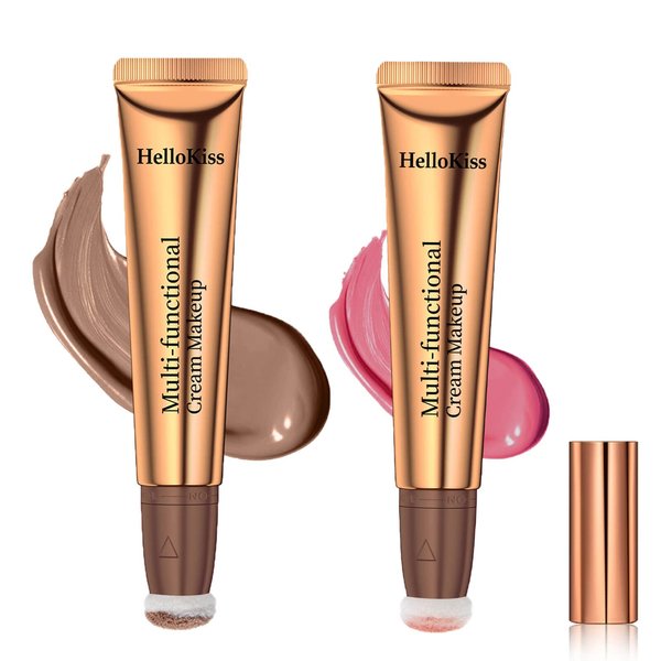 Paminify Contour Beauty Wand,Liquid Blush Wand,Face Contouring with Cushion Applicator,Nourishing Bronzer Stick Natural Finish,Cream Contour Stick,Cruelty-free,Medium Contour+Peach Pink Blush