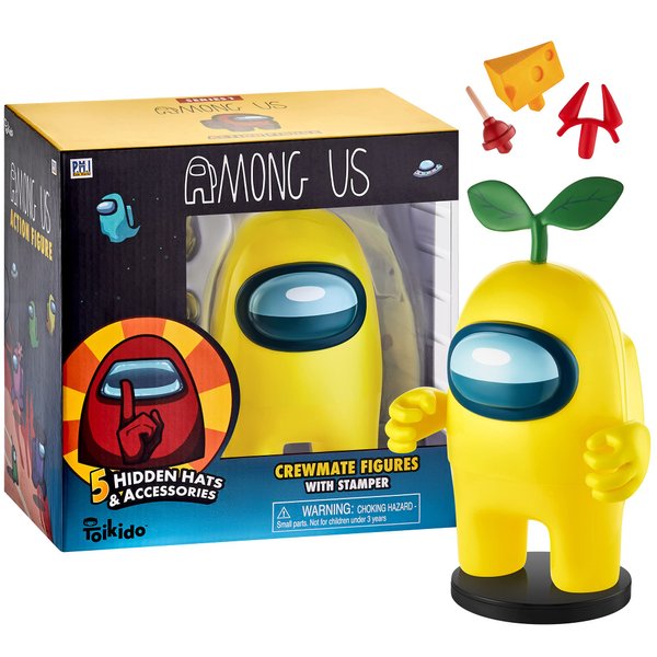 P.M.I. Among Us Action Figure | One of Four 6.7-Inch-Tall Among Us Toys + 5 Hidden Hats & Accessories| Among Us Party Favors and Playable Collectibles | Red Crewmate Among Us Toy