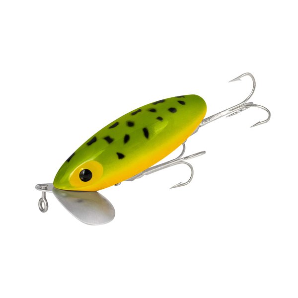 Arbogast Jitterbug Topwater Bass Fishing Lure, Excellent for Night Fishing, Frog Yellow Belly, 2 1/2" 3/8 oz