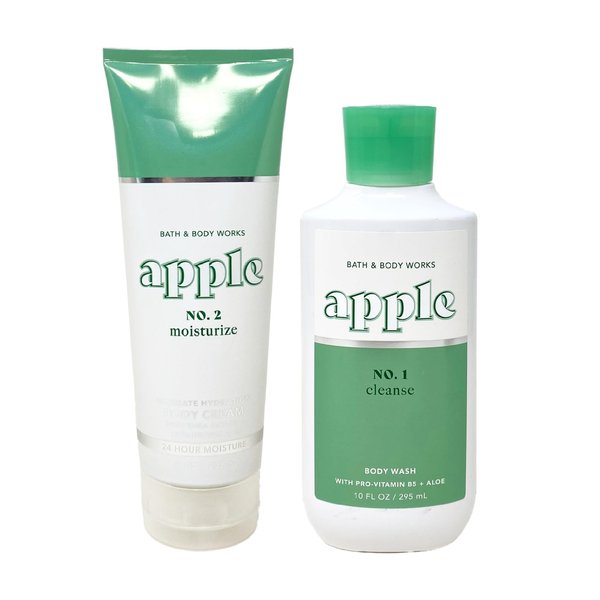 Generic Bath and Body Work APPLE Body Cream and Body Wash Bundle - Full Size, Green